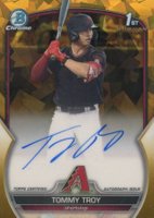 2023 Bowman Draft Sapphire Edition Chrome Prospect Autographs #CDATT Tommy Troy Gold Baseball Card