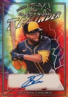2024 Leaf Electrum Here Comes the Thunder Autographs #HCTJC1 Jackson Chourio Silver Board Tie-Dye Baseball Card