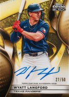 2025 Topps Chrome Black Autographs #WL Wyatt Langford Gold Mini Diamond Baseball Card
