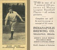 1916 Indianapolis Brewing #1 Babe Adams Baseball Card