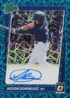 2021 Panini Donruss Optic Rated Prospect Signatures #RPSJD Jasson Dominguez Teal Velocity Baseball Card