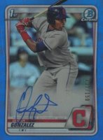 2020 Bowman Chrome Prospect Autographs #CPAOG Oscar Gonzalez Blue Refractor Baseball Card