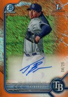 2022 Bowman Chrome Prospect Autographs #CPATB Taj Bradley Orange Shimmer Refractor Baseball Card