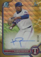 2022 Bowman Draft Chrome Draft Pick Autographs #CDAKR Kumar Rocker Gold Wave Refractor Baseball Card