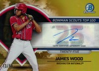 2023 Bowman Scouts' Top 100 #BTP25 James Wood Gold Refractor Baseball Card