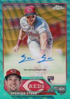 2023 Topps Chrome Update Autograph #ACSS Spencer Steer Aqua Wave Baseball Card