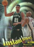 1998 Topps Chrome Instant Impact #I1 Tim Duncan Refractor Basketball Card