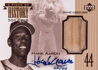 1999 Upper Deck Piece of History 500 HR Club #755HR Hank Aaron Autograph Baseball Card