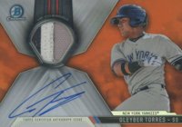 2017 Bowman Chrome Autograph Relics #CARGT Gleyber Torres Orange Refractor Baseball Card