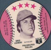1976 Isaly's Sweet William Disc # Greg Luzinski Baseball Card