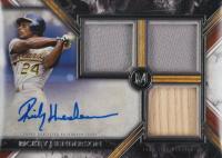 2022 Topps Museum Collection Single-Player Signature Swatches Triple Relic Autographs #RH Rickey Henderson Baseball Card