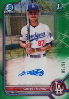 2022 Bowman Chrome Prospect Autographs #CPASM Samuel Munoz Green Refractor Baseball Card