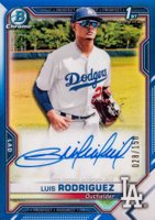 2021 Bowman Chrome Prospect Autographs #CPALR Luis Rodriguez Blue Refractor Baseball Card
