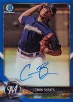 2018 Bowman Prospects Autographs Chrome #CB Corbin Burnes Blue Refractor Baseball Card