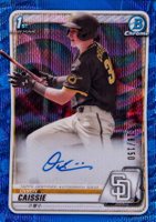 2020 Bowman Draft Chrome Draft Picks Autographs #CDAOC Owen Caissie Blue Wave Refractor Baseball Card