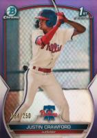 2023 Bowman Chrome Prospects #BCP3 Justin Crawford Purple Refractor Baseball Card