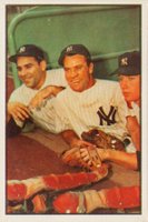 1953 Bowman Color #44 Hank Bauer/Mickey Mantle/Yogi Berra Baseball Card