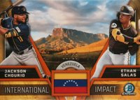 2024 Bowman Chrome International Impact #II4 Ethan Salas/Jackson Chourio Orange Refractor Baseball Card