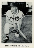 1961 Jay Publishing # Eddie Mathews Kneeling-Holding Bat-Glove Baseball Card