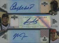 2012 Topps Triple Threads Autograph Relic Combos #9 Jesus Montero/Mike Trout/Yoenis Cespedes Baseball Card