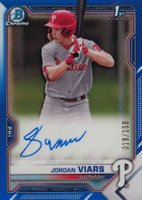 2021 Bowman Draft Chrome Draft Pick Autographs #CDAJV Jordan Viars Blue Refractor Baseball Card