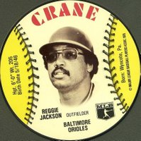 1976 Crane Potato Chips Discs # Reggie Jackson Orioles Baseball Card