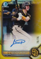 2022 Bowman Chrome Prospect Autographs #CPAJME Jackson Merrill Yellow Refractor Baseball Card