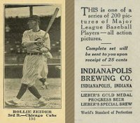 1916 Indianapolis Brewing #198 Rollie Zeider Baseball Card