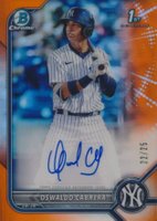 2022 Bowman Chrome Prospect Autographs #CPAOC Oswaldo Cabrera Orange Refractor Baseball Card