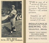 1916 Indianapolis Brewing #12 Zinn Beck Baseball Card