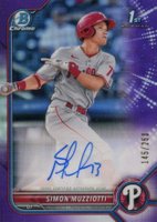 2022 Bowman Chrome Prospect Autographs #CPASMZ Simon Muzziotti Purple Refractor Baseball Card