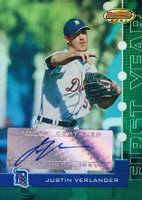 2005 Bowman's Best #102 Justin Verlander Autograph-Green Baseball Card