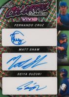 2023 Leaf Vivid Colorful Combos Trios Autographs #CCT6 Fernando Cruz/Matt Shaw/Seiya Suzuki Green Baseball Card