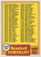 1981 Topps #858 Checklist 727-858 Traded Baseball Card