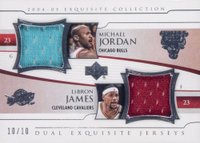 2004 Upper Deck Exquisite Collection Extra Exquisite Dual Jersey #EJ2ML Michael Jordan/LeBron James Basketball Card