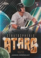 2024 Topps Chrome Update Stratospheric Stars #11 Jasson Dominguez Black Refractor Baseball Card
