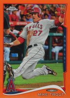 2014 Topps Chrome #1 Mike Trout Sliding-Orange Refractor Baseball Card