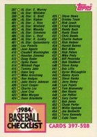 1984 Topps Tiffany #527 Checklist #397-528 Baseball Card
