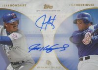 2022 Topps Dynamic Duals #18 Ivan Rodriguez/Juan Gonzalez Dual Autographs-Blue Baseball Card