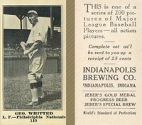 1916 Indianapolis Brewing #189 Geo. Whitted Baseball Card