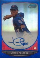 2013 Bowman Chrome Prospect Autograph #BCAJPO	 Jorge Polanco Blue Refractor Baseball Card
