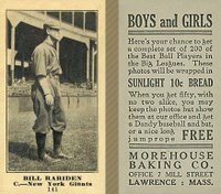 1916 Morehouse Baking #141 Bill Rariden Baseball Card