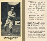 1916 Indianapolis Brewing #78 Claude Hendrix Baseball Card
