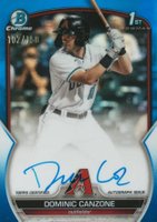 2023 Bowman Chrome Prospect Autographs #CPADC Dominic Canzone Blue Refractor Baseball Card
