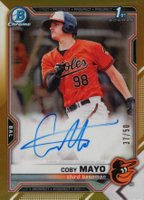 2021 Bowman Chrome Prospect Autographs #CPACMA Coby Mayo Gold Refractor Baseball Card