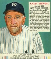 1952 Red Man Tobacco #1 Casey Stengel Baseball Card