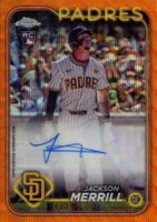 2024 Topps Chrome Update Chrome Baseball Update Series Autographs #ACJM Jackson Merrill Orange Refractor Baseball Card