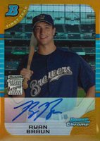 2005 Bowman Chrome Draft Picks #168 Ryan Braun Autograph-Gold Refractor Baseball Card