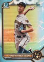 2022 Bowman Draft #BDC132 Jacob Misiorowski Chrome-Sky Blue Refractor Baseball Card