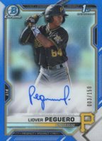 2021 Bowman Chrome Prospect Autographs #CPALP Liover Peguero Blue Refractor  Baseball Card